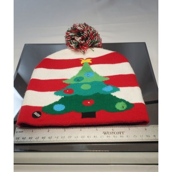Lotsa Lites Flashing Pom Pom Beanie Hat Knitted Holiday Christmas Tree Design - Picture 6 of 7